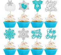 SYKYCTCY 24 Pack Baby it's Cold Outside Cupcake Toppers Glitter It's a Baby Snowflake Cupcake Picks Oh Baby Feet Cupcake Decorations for Baby Shower Winter Forzen Kids Birthday Party Supplies