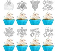 SYKYCTCY 24 Pack Baby it's Cold Outside Cupcake Toppers Glitter It's a Baby Snowflake Cupcake Picks Oh Baby Baby Shower Feet Winter Forzen Kids Birthday Cupcake Decorations Party Supplies Silver