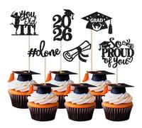SYKYCTCY 24 Pack Black 2026 Graduation Cupcake Toppers Glitter So Proud of You Done Diploma Grad Cap Cupcake Picks You Did it Cake Decorations for 2026 Graduation Theme Party Supplies
