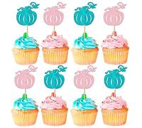 SYKYCTCY 24 Pack Boy or Girl Pumpkin Cupcake Toppers Glitter Gender Reveal Pumpkin Cupcake Picks for Baby Shower Kids Birthday Fall Theme Cupcake Decorations Party Supplies Pink Blue 2