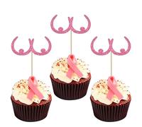 SYKYCTCY 24 Pack Breast Cancer Awareness Cupcake Toppers Glitter Breast Cupcake Picks Breast Cancer Decorations for Believe Hope Pink Ribbon Party Cupcake Decorations Supplies Pink
