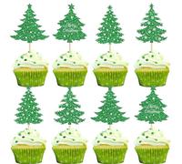 SYKYCTCY 24 Pack Christmas Tree Cupcake Toppers with Star Glitter Christmas Tree Cupcake Picks Merry Christmas Theme Cake Decorations for Christmas New Year Holiday Baby Shower Kids Birthday Party