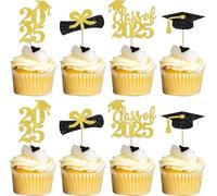 SYKYCTCY 24 Pack Class of 2025 Cupcake Toppers Glitter 2025 Graduation Diploma Grad Cap Cupcake Picks for Graduation Theme School Graduate Party Cake Decorations Supplies Gold
