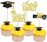 SYKYCTCY 24 Pack Class of 2025 Cupcake Toppers Glitter 2025 Graduation Diploma Grad Cap Cupcake Picks for Graduation Theme School Graduate Party Cake Decorations Supplies Gold