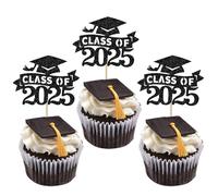 SYKYCTCY 24 Pack Class of 2025 Cupcake Toppers Glitter Congrats 2025 Done Diploma Cupcake Picks for Class of 2025 Graduation Theme Cake Decorations Party Supplies Black