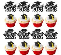 SYKYCTCY 24 Pack Class of 2026 Cupcake Toppers Glitter Congrats 2026 Done Diploma Cupcake Picks for Class of 2026 Graduation Theme Cake Decorations Party Supplies Black