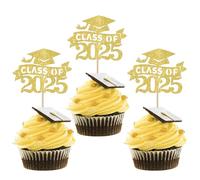 SYKYCTCY 24 Pack Congrats 2025 Cupcake Toppers Glitter 2025 Graduation Done Diploma Cupcake Picks Class of 2025 Cupcake Decorations for Graduation Theme Party Supplies Gold