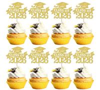 SYKYCTCY 24 Pack Congrats 2026 Cupcake Toppers Glitter 2025 Graduation Done Diploma Cupcake Picks Class of 2026 Cupcake Decorations for Graduation Theme Party Supplies Gold