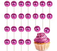 SYKYCTCY 24 Pack Disco Ball Cake Toppers 70's Disco Ball Cake Decorations Disco Happy Birthday Cake Picks for 1970s Disco Ball Theme 70s 80s 90s Birthday Party Supplies