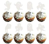 SYKYCTCY 24 Pack Ghost Halloween Cupcake Toppers Glitter White Ghost Cupcake Picks for Happy Halloween Spooky Ghost Theme Party Baby Shower Kids Birthday Party Cake Decorations Supplies