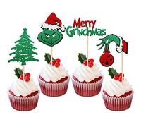SYKYCTCY 24 Pack Green Monster Christmas Cupcake Toppers Merry Christmas Cupcake Picks for Xmas Theme Baby Shower Kids Birthday Party Cake Decorations Supplies