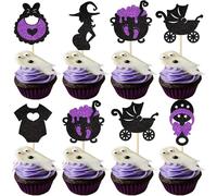 SYKYCTCY 24 Pack Halloween Baby Shower Cupcake Toppers A Baby Is Brewing Cupcake Picks Witch Pregnant Women Halloween Gneder Reveal Cupcake Decorations Party Supplies Black Pink