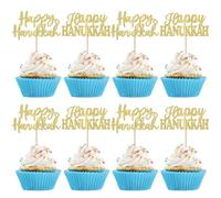 SYKYCTCY 24 Pack Hanukkah Day Cupcake Toppers Glitter Menorah Cupcake Picks for Sparkle Jewish Birthday Chanukah Hanukkah Holiday Cupcake Decorations Party Supplies (Color-03)