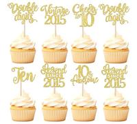 SYKYCTCY 24 Pack Happy 10th Birthday Cupcake Toppers Vintage 2015 Ten Legend Since 2015 Cupcake Picks Cheers to 10 Fabulous Double Digits Cake Decorations for Birthday Anniversary Party Black