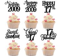 SYKYCTCY 24 Pack Happy 17th Birthday Cupcake Toppers Sweet Seventeen 17 Fabulous Cupcake Picks Cherrs to 17 Years Cake Decorations for 17th Birthday Anniversary Party Supplies Blue