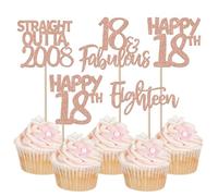 SYKYCTCY 24 Pack Happy 18th Birthday Cupcake Toppers Straight Outta 2008 Eighteen Awesome Since 2008 Cupcake Picks 18 Fabulous Cake Decorations for 18th Birthday Anniversary Party Rosegold