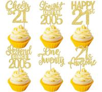 SYKYCTCY 24 Pack Happy 21st Birthday Cupcake Toppers Glitter Legend Since 2005 Twenty One Straight Outta 2005 Cupcake Picks for Cheers to 21 Years Birthday Party Decorations Supplies