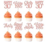 SYKYCTCY 24 Pack Happy 30th Birthday Cupcake Toppers Glitter Thirty Vintage 1995 Legend Since 1995 Cupcake Picks for Cheers to 30 Years 30th Birthday Wedding Party Decoration Supplies