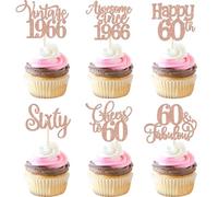 SYKYCTCY 24 Pack Happy 60th Birthday Cupcake Toppers Glitter Sixty 60 Fabulous Vintage 1966 Cupcake Picks Cheers to 60 Years for 60th Birthday Anniversary Party Cake Decorations Supplies Blue