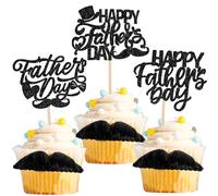 SYKYCTCY 24 Pack Happy Father's Day Cupcake Toppers Glitter Best Dad Cupcake Picks Love Dad Moustache Hat Cake Decorations for Father's Day Theme Men Birthday Party Supplies Black
