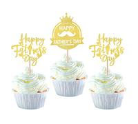 SYKYCTCY 24 Pack Happy Father's Day Cupcake Toppers Glitter Best Dad Cupcake Picks Mustache Paper Cupcake Decorations Love Dad Crown for Father's Day Party Supplies Cake Decoration Gold