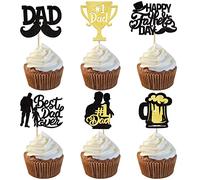 SYKYCTCY 24 Pack Happy Father's Day Cupcake Toppers Glitter Best Dad Ever Cupcake Picks Love Daddy Moustache Hat #1 Dad Cake Decorations for Daddy Theme Men Birthday Party Supplies Black
