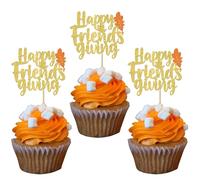 SYKYCTCY 24 Pack Happy Friendsgiving Cupcake Toppers Glitter Thank You Cupcake Picks Autumn Fall Maple Leaves Cupcake Decorations for Happy Thanksgiving Day Theme Wedding Birthday Party Supplies Gold