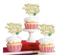 SYKYCTCY 24 Pack Happy Valentines Day Cupcake Toppers Glitter Rose Flower Sweet Heart Love Cupcake Picks for Happy Valentine's Day Shower Birthday Party Cake Decorations Supplies Gold