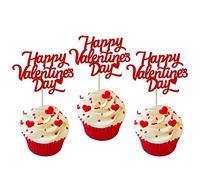 SYKYCTCY 24 Pack Happy Valentine's Day Cupcake Toppers Glitter Sweet Heart Love Be Mine Valentines Cupcake Picks for Valentine's Day Theme Birthday Party Cake Decorations Supplies Red