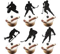 SYKYCTCY 24 Pack Hockey Cupcake Toppers Glitter Hockey Player Cupcake Topper Picks for Boys Ice Hockey Birthday Party Supplies Sport Themed Cake Decorations Black