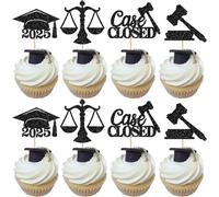 SYKYCTCY 24 Pack Lawyer 2025 Graduation Cupcake Toppers Glitter Class of 2025 Grad Cap Law School Survivor Cupcake Picks for 2025 Lawyer Graduation Party Cake Decorations Supplies Black