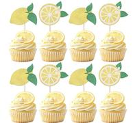 SYKYCTCY 24 Pack Lemon Cupcake Toppers Glitter Fruit Theme Cupcake Picks Summer Lemona Pool Beach Barbecue Cupcake Decorations Lemon Baby Shower Birthday Themed Party Wedding Party Supplies