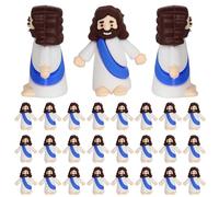 SYKYCTCY 24 Pack Little Jesus Figures Cupcake Toppers Original Design Mini Rubber Jesus Cupcake Picks Toys to Hide and Seek Religious Baptism Cupcake Decorations Party Supplies Blue