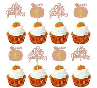 SYKYCTCY 24 Pack Little Pumpkin Cupcake Toppers Glitter Pumpkin Cupcake Picks Thanksgiving Baby Shower Cupcake Decorations for Fall Harvest Baby Kids Birthday Party Supplies Rose Gold