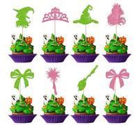 SYKYCTCY 24 Pack Magic Witch Cupcake Toppers Glitter Witch Hat Cupcake Picks Crown Grils Cake Decorations for Witch Wizard Theme Baby Shower Birthday Party Decoration Supplies