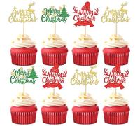 SYKYCTCY 24 Pack Merry Christmas Cupcake Toppers Glitter Xmas Cupcake Picks for Celebrating Christmas Theme New Year Holiday Party Cake Decorations