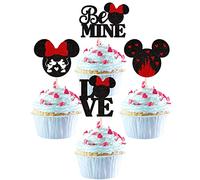 SYKYCTCY 24 Pack Mouse Inspired Valentine's Day Cupcake Toppers Glitter Love Mouse Theme Valentine's Day Cupcake Food Picks Valentine's Day Theme Wedding Birthday Party Cake Decorations Supplies