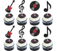 SYKYCTCY 24 Pack Music Notes Cupcake Toppers Black Glitter Musical Symbol Cupcake Picks for Rock Music Concert Theme Baby Shower Wedding Birthday Party Cake Decorations Supplies