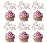 SYKYCTCY 24 Pack Oh Babies Cupcake Toppers with Glitter Heart Twin Baby Shower Cupcake Picks Celebrating Kids Birthday Baby Shower Party Cake Decorations Rose Gold