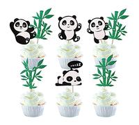 SYKYCTCY 24 Pack Panda Cupcake Toppers Glitter Green Bamboo Cupcake Picks Cute Animal Bear Cake Decorations Baby Shower Kids Birthday Panda Theme Party Supplies