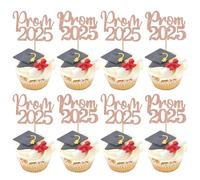 SYKYCTCY 24 Pack Prom 2025 Graduation Cupcake Toppers Glitter 2025 Prom College Cupcake Picks for Congrats 2025 Graduation Class of 2025 Theme School Party Cake Decoration Supplies Rosegold