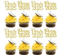 SYKYCTCY 24 Pack Prom 2025 Graduation Cupcake Toppers Glitter 2025 Prom College Cupcake Picks for Congrats 2025 Graduation Class of 2025 Theme School Party Cake Decoration Supplies Gold