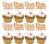 SYKYCTCY 24 Pack Prom 2025 Graduation Cupcake Toppers Glitter 2025 Prom College Cupcake Picks for Congrats 2025 Graduation Class of 2025 Theme School Party Cake Decoration Supplies Orange