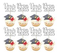 SYKYCTCY 24 Pack Prom 2025 Graduation Cupcake Toppers Glitter 2025 Prom Cupcake Picks for Congrats 2025 Graduation Class of 2025 Theme School Party Cake Decoration Supplies Silver