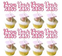 SYKYCTCY 24 Pack Prom 2026 Cupcake Toppers Glitter 2026 Graduation Cupcake Picks for Class of 2026 College Graduation Prom Party Cake Decorations Supplies Pink