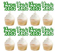 SYKYCTCY 24 Pack Prom 2026 Graduation Cupcake Toppers Glitter 2026 Prom College Cupcake Picks for Congrats 2026 Graduation Class of 2026 Theme School Party Cake Decoration Supplies Green