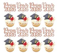SYKYCTCY 24 Pack Prom 2026 Graduation Cupcake Toppers Glitter 2026 Prom College Cupcake Picks for Congrats 2026 Graduation Class of 2026 Theme School Party Cake Decoration Supplies Rosegold