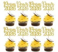SYKYCTCY 24 Pack Prom 2026 Graduation Cupcake Toppers Glitter 2026 Prom College Cupcake Picks for Congrats 2026 Graduation Class of 2026 Theme School Party Cake Decoration Supplies Gold