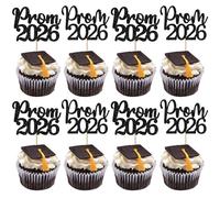 SYKYCTCY 24 Pack Prom 2026 Graduation Cupcake Toppers Glitter 2026 Prom Cupcake Picks for Congrats 2026 Graduation Class of 2026 Theme School Party Cake Decoration Supplies Black
