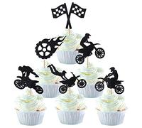 SYKYCTCY 24 Pack Race Car Cupcake Toppers Boy Happy Birthday Cupcake Picks Glitter Trophy Flag Wheel Cupcake Decorations Racing Car Happy Birthday Sports Theme Cake Decorations Party Supplies